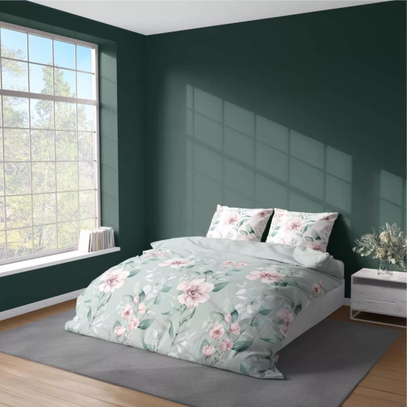 5035 A Pościel z mikrofibry kwiatki Detexpol miętowy