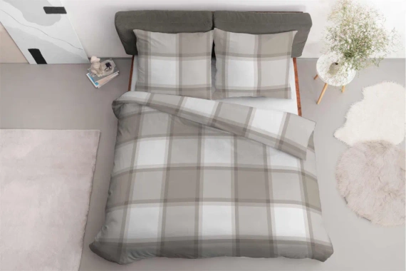 4573 B Pościel bawełniana krata Detexpol jasny brąz