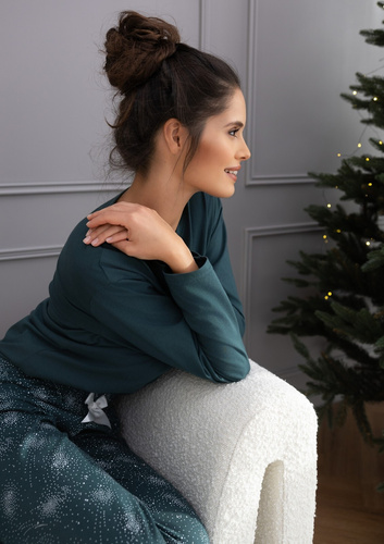 June Piżama damska Sensis zielona– bawełniana piżama z długim rękawem i wzorzystymi spodniami