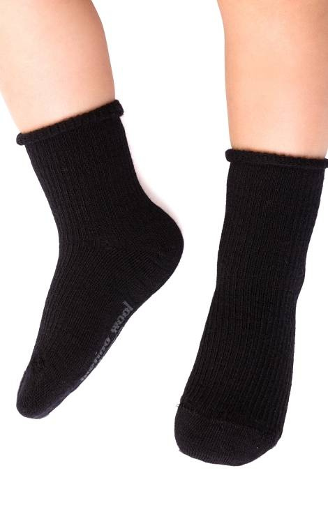 art.130 Merino Wool Prążek Dziecięce Bezuciskowe Skarpety Steven - 014 czarne
