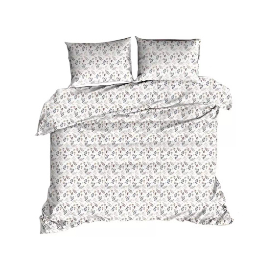 614N Pościel bawełniana Classic E24 Extrapościel biała brązowa listki gałązki– 100% bawełna, trwała, kolorowa, komplet 2-częściowy