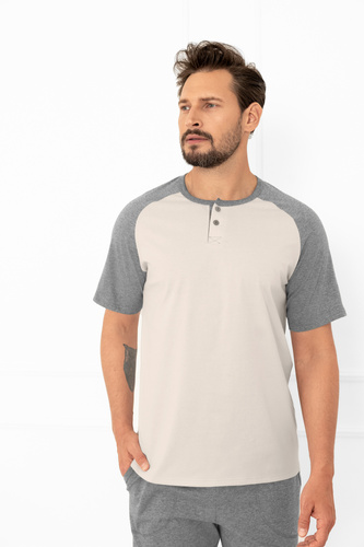 Aleksander Piżama męska Italian Fashion beżowa  – bawełna, koszulka polo i spodnie