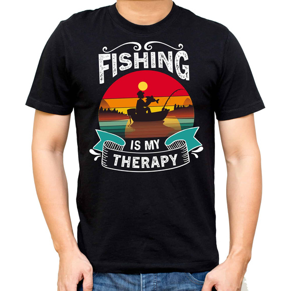 SKU M31 Koszulka Moocha Fishing Therapy Bawełniana dla Wędkarza z Nadrukiem czarna