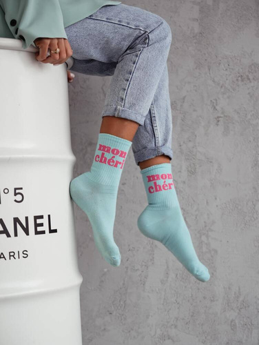 0200-150 Mon Cheri Skarpety damskie Milena -niebieski