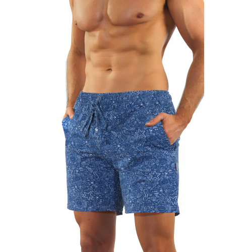 2693/01 Piżama Męska krótki rękaw, spodenki Sesto Senso jasny melanż-jeans