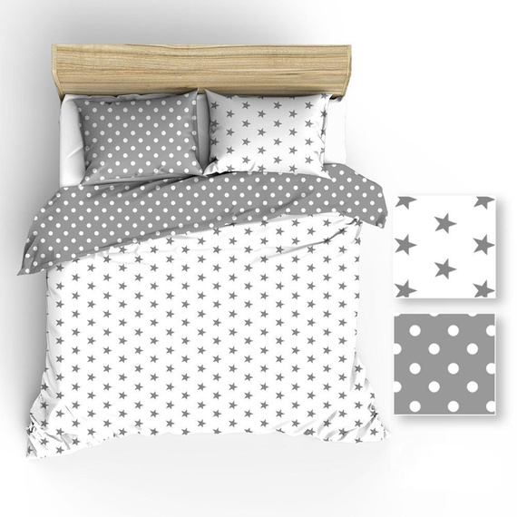 R009 Pościel bawełniana gwiazdki biały-szary