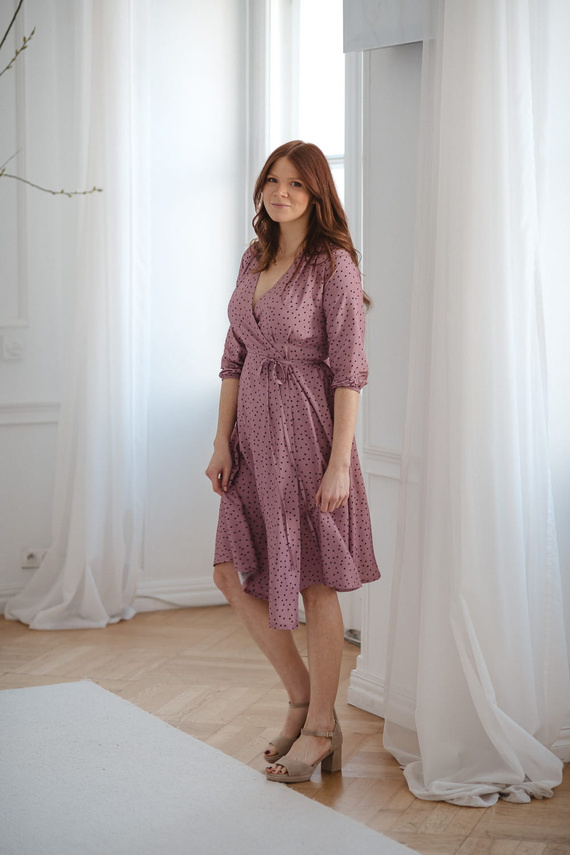 Milk Shake sukienka ciążowa i do karmienia rękaw 3/4 Milk&Love liliowa w groszki