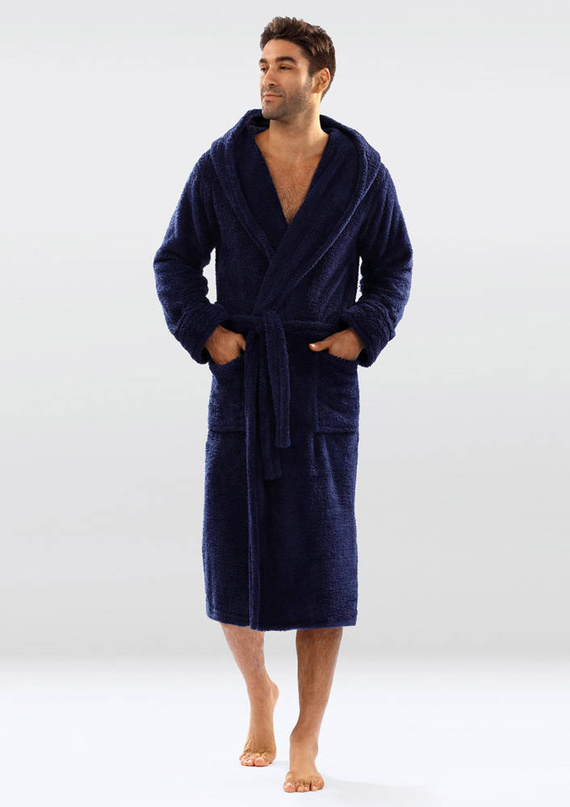 130 Podomka Szlafrok męski z kapturem Dkaren - granat