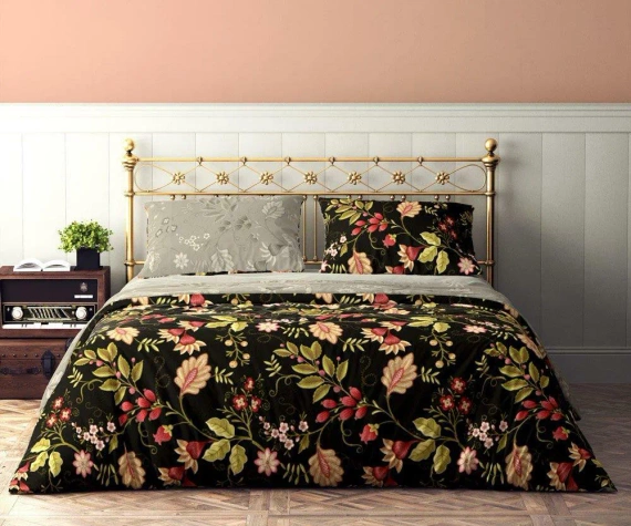 Flovery 004 Pościel bawełniana kwiaty Faro czarny