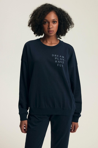 Piżama damska Henderson 43705 Delancy granatowa– bawełna, długi rękaw, wygodna i stylowa