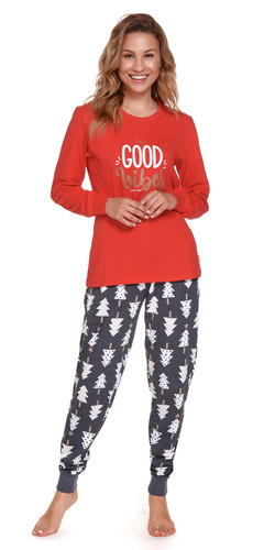 4312 "Good Vibes" Piżama Damska Doctor Nap - spruce red