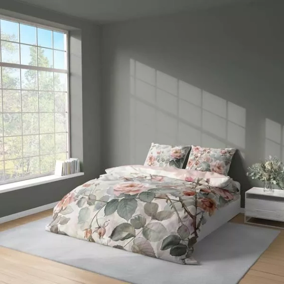 5305 A Pościel 3D z mikrofibry z akwarelowymi różami w pudrowych tonach – Detexpol