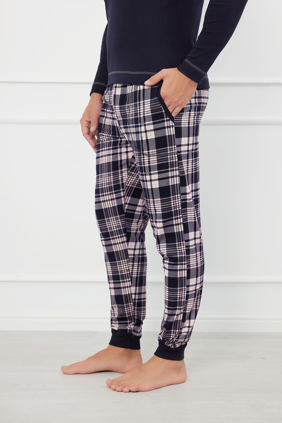 Brit Piżama Męska długi rękaw, długie spodnie Italian Fashion - granatowy/druk