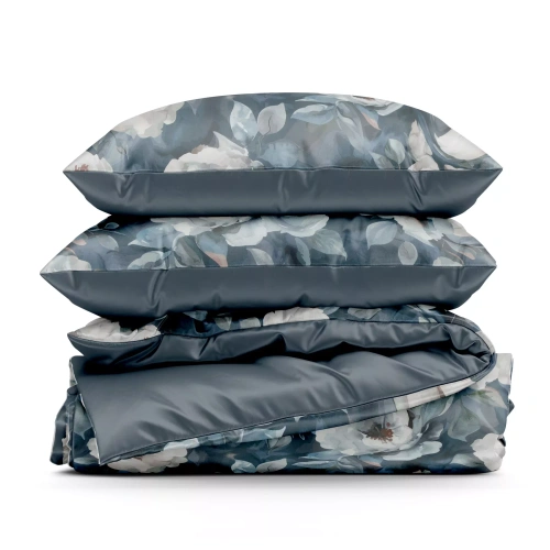 Pościel kwiatowa Kira Design 91 dwustronna miękka z zamkiem elegancka granatowa