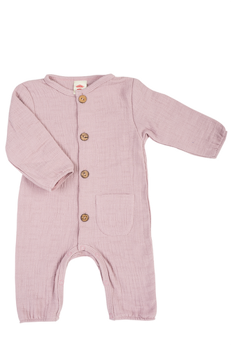 02252BSP "Bamboo Muslin Pink" Pajac muślinowy Makoma