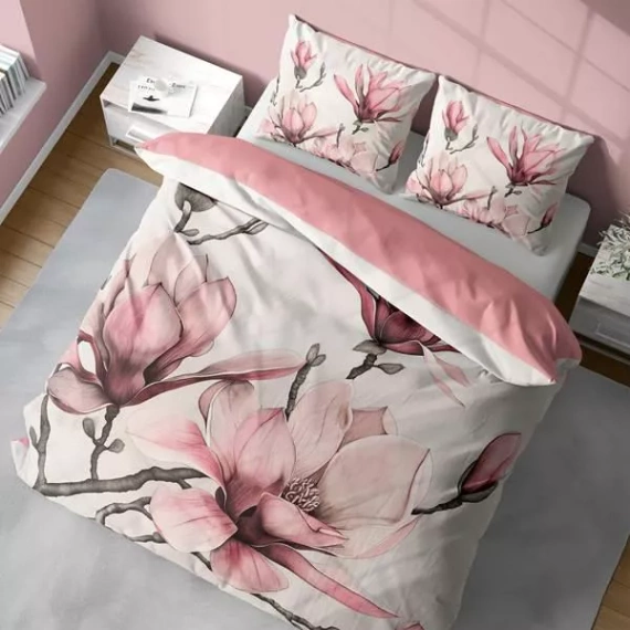 5433 A Pościel 3D z mikrofibry z pudrowymi kwiatami magnolii – Detexpol