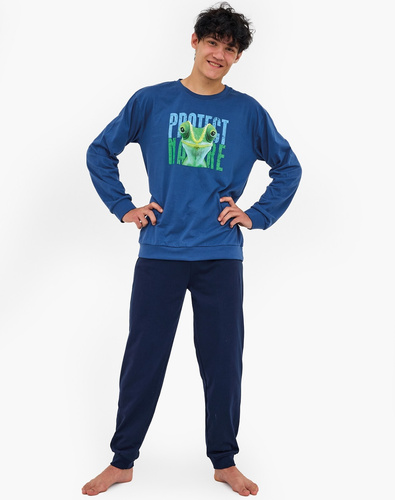 999/55 Protect Piżama młodzieżowa Cornette granatowy– bawełna, długi rękaw, wygodna i stylowa
