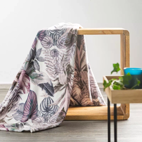 Davos 2 Koc narzuta liście Eurofirany fioletowy szary