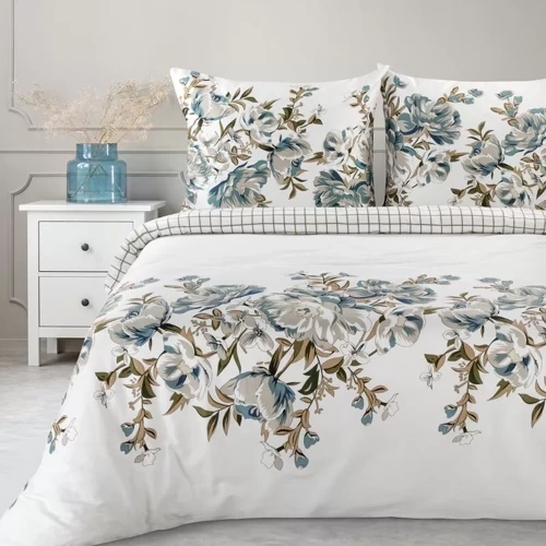 Spring 40 Kwiaty pościel satynowa Eurofirany biały/turkusowy