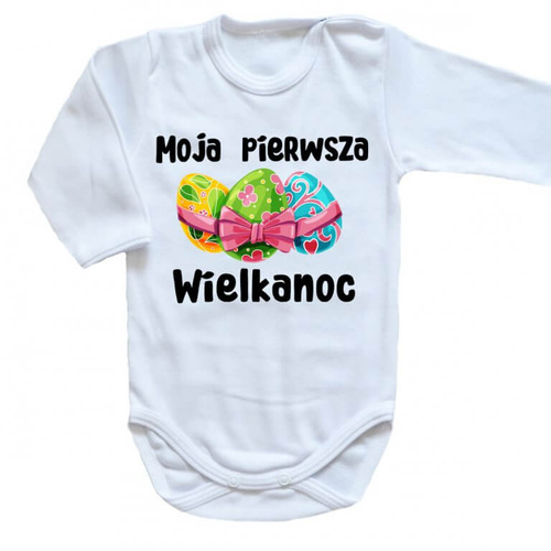 "Moja pierwsza Wielkanoc z jajeczkami" Body długi rękaw Moocha biały