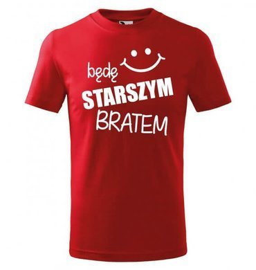  "Będę STARSZYM bratem v2"  Koszulka dziecięca krótki rękaw Moocha czerwony 