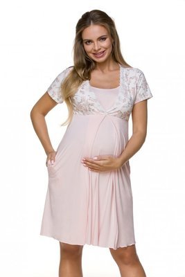 3123  Koszula Nocna ciążowa i do karmienia Lupoline- różowa