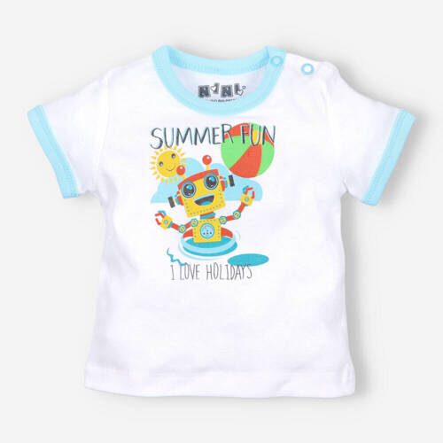 ABN-2937/BIA Summer Robots T-shirt niemowlęcy z bawełny organicznej Nini biały 