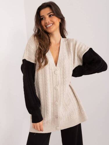 BA-SW-0549.32 Sweter rozpinany Paris - czarno-beżowy