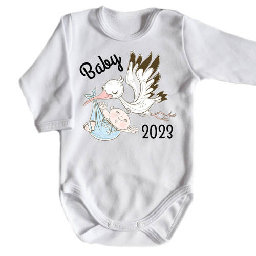 "BABY 2023 born in" Body długi rękaw Moocha biały 