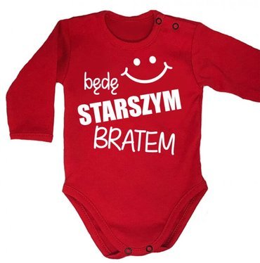 "Będę STARSZYM bratem v2" Body długi rękaw Moocha czerwony