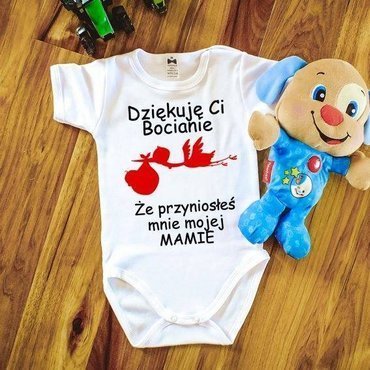 Body krótki rękaw "Dziękuję ci bocianie" Moocha biały