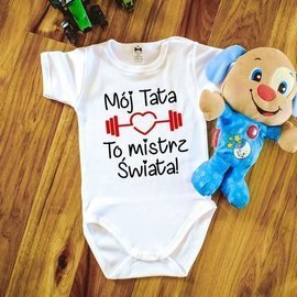 Body krótki rękaw "Mój tata to mistrz świata" Moocha biały