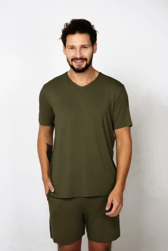 Dallas Piżama Męska krótki rękaw, spodenki Italian Fashion- khaki