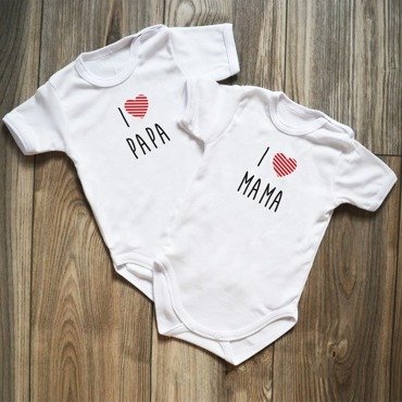 Dwupak body krótki rękaw "I <3 mama i papa" Moocha białe