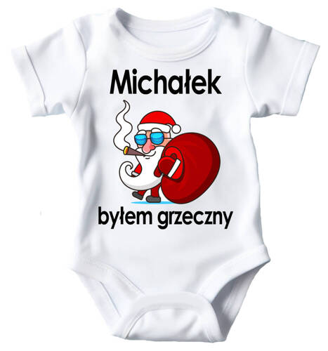 SKU A056 "Byłem grzeczny z imieniem" Body długi rękaw Moocha biały 