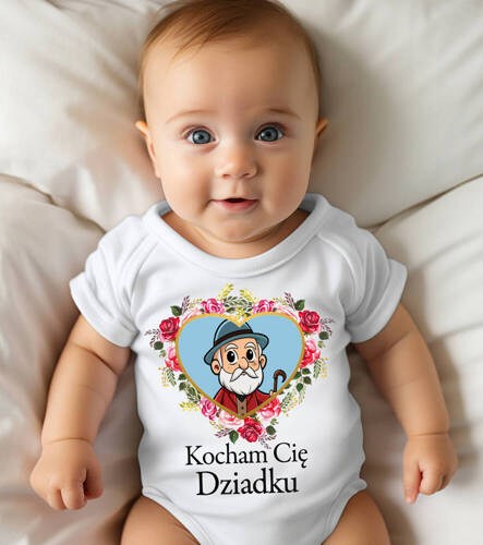 SKU N069 "Kocham Cię Dziadku" Body krótki rękaw Moocha biały 