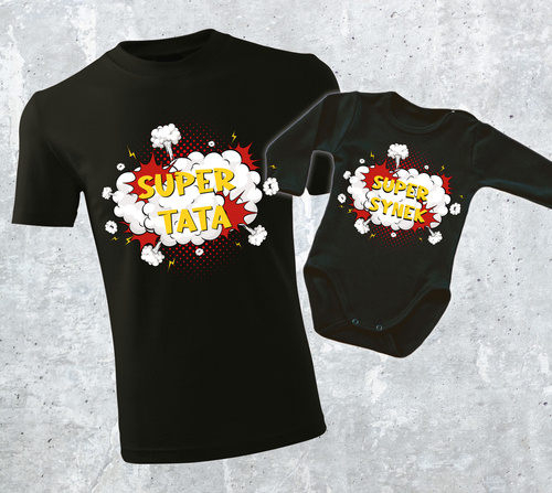 "SUPER TATA + SUPER SYN" Komplet dla taty i syna koszulka + body Moocha 