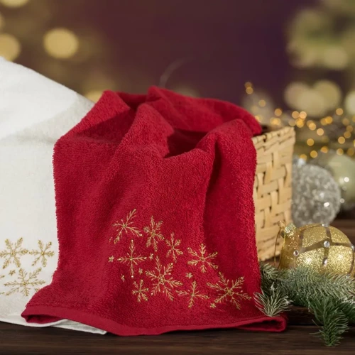 Santa 16 ręcznik świąteczny gwiazdki Eurofirany czerwony 