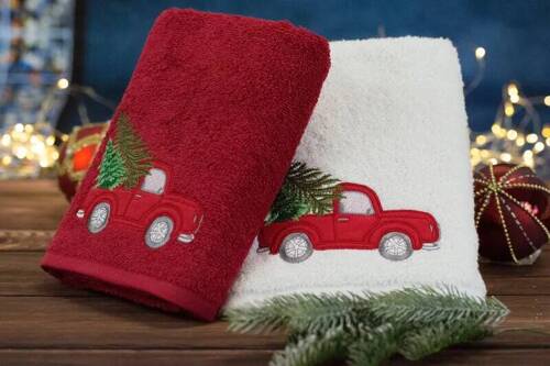 Santa 22 ręcznik świąteczny czerwone auto Eurofirany czerwony 