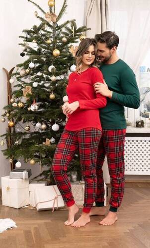Tess Piżama Damska długi rękaw i długie spodnie Italian Fashion - czerwony/druk