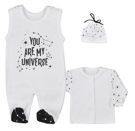 Zestaw śpioch, kaftan i czapka "UNIVERSE" Koala -biały