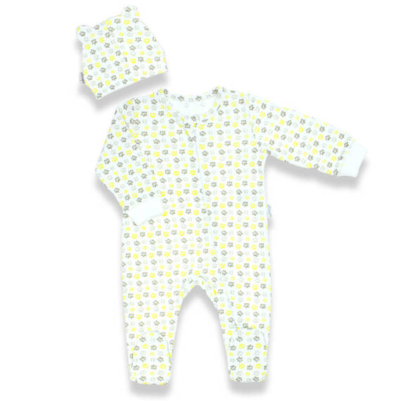14186 Mix Pajacyk niemowlęcy + czapka Nicol - żółty