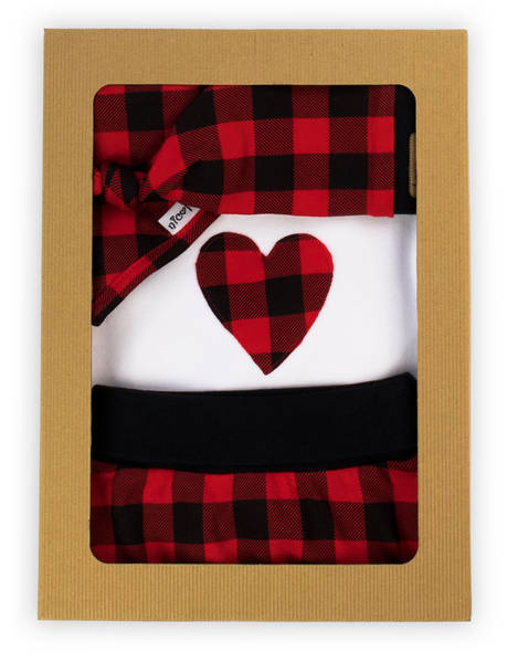 163501 Komplet czapka, apaszka, body i spodnie "Magia Świąt" Nicol - kratka: czarny, czerwony, biały