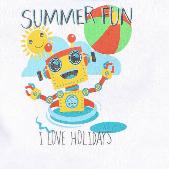 ABN-2937/BIA Summer Robots T-shirt niemowlęcy z bawełny organicznej Nini biały 