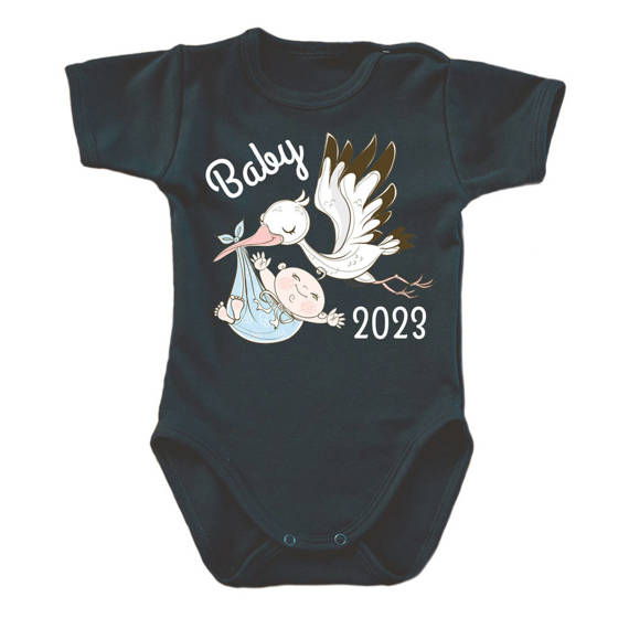 "BABY 2023 born in" Body krótki rękaw Moocha czarny 