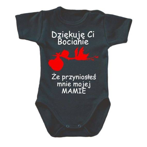 Body krótki rękaw "Dziękuję ci bocianie" Moocha czarny