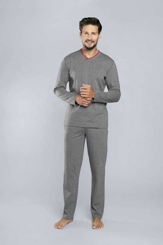 Brend Piżama męska długi rękaw, spodnie Italian Fashion - szary melanż