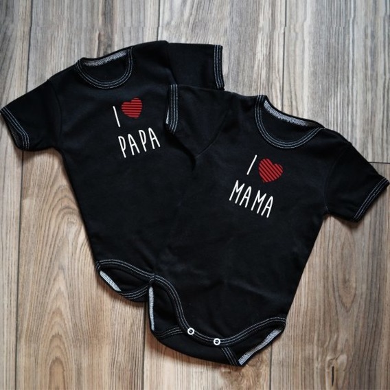 Dwupak body krótki rękaw "I <3 mama i papa" Moocha białe