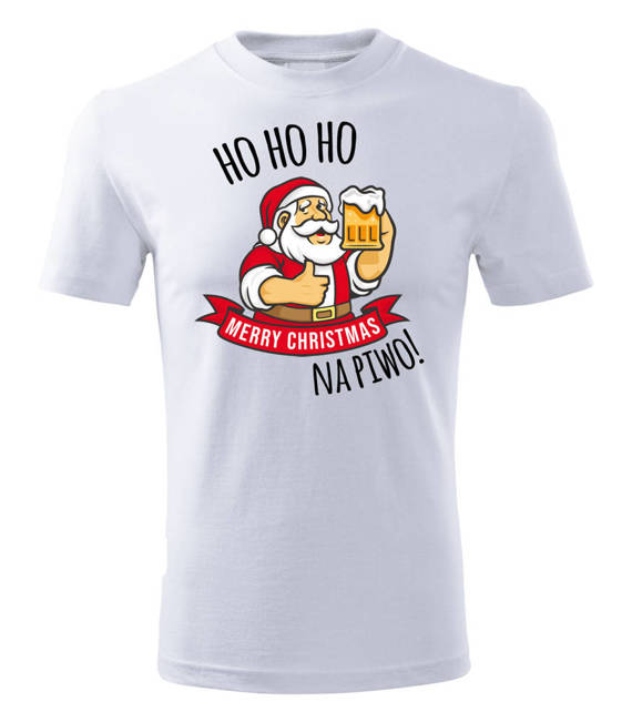 "HO HO HO Na Piwo!" koszulka męska świąteczna Moocha biały