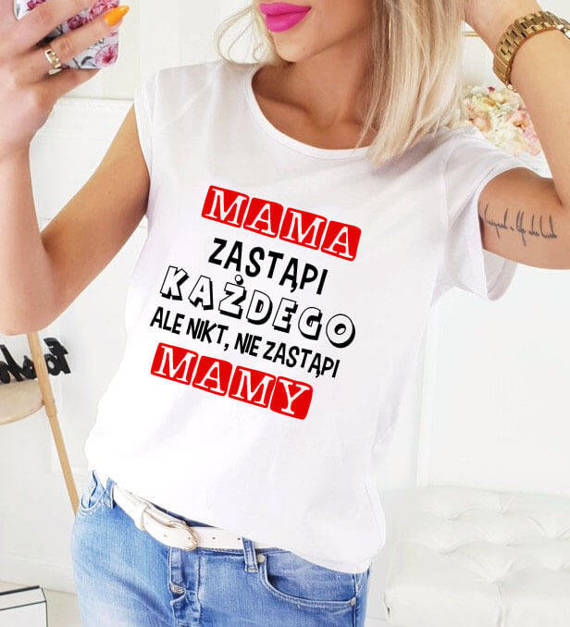 "MAMA zastąpi każdego, ale nikt nie zastąpi MAMY" koszulka damska Moocha czarny